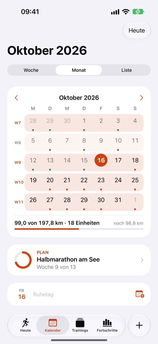 Der Kalender im Oktober mit nummerierten Planwochen und fast jeden Tag einer Einheit